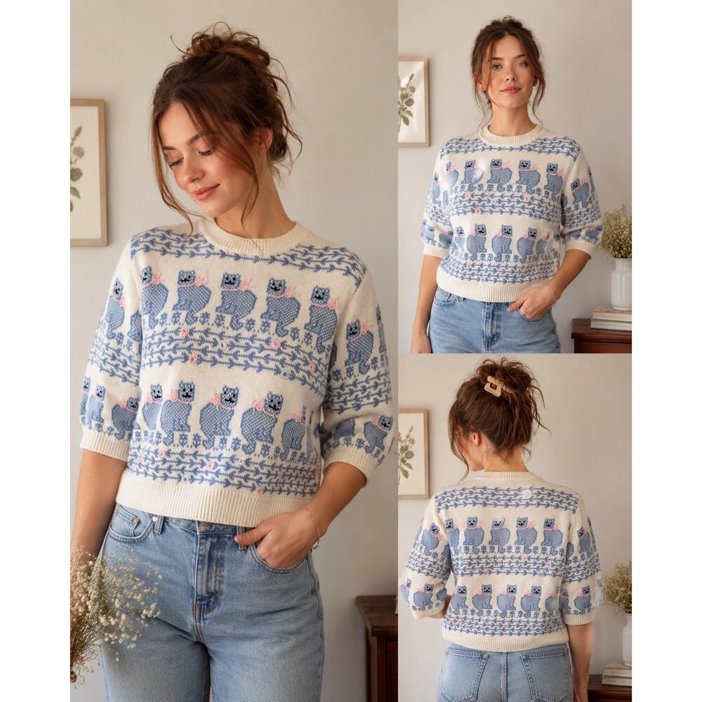 Vintage Moussie for Susan Bristol Cat Sweater – Cottagecore Kitty Knit Size m/l